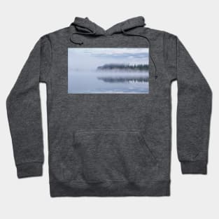 Calm foggy lake scape summer night Hoodie